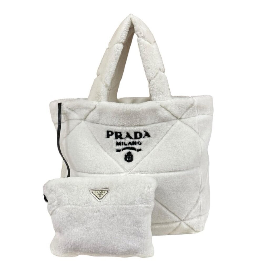 Prada Quilted Shearling Tote Bag White
